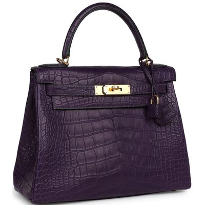 Hermès Kelly Retourne 28 Amethyst Matte Crocodile Alligator GHW
