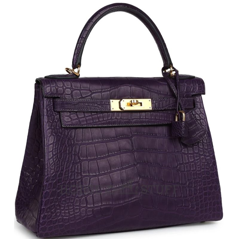 Hermès Kelly Retourne 28 Amethyst Matte Crocodile Alligator GHW