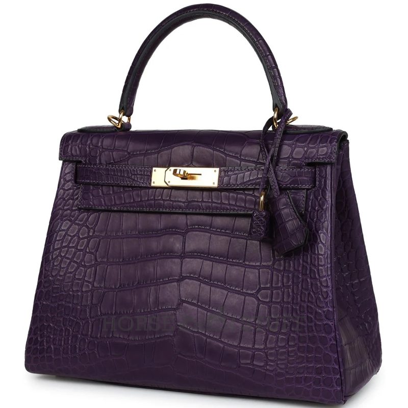 Hermès Kelly Retourne 28 Amethyst Matte Crocodile Alligator GHW