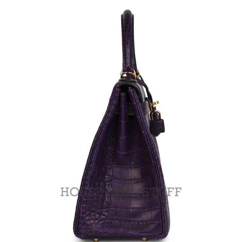 Hermès Kelly Retourne 28 Amethyst Matte Crocodile Alligator GHW