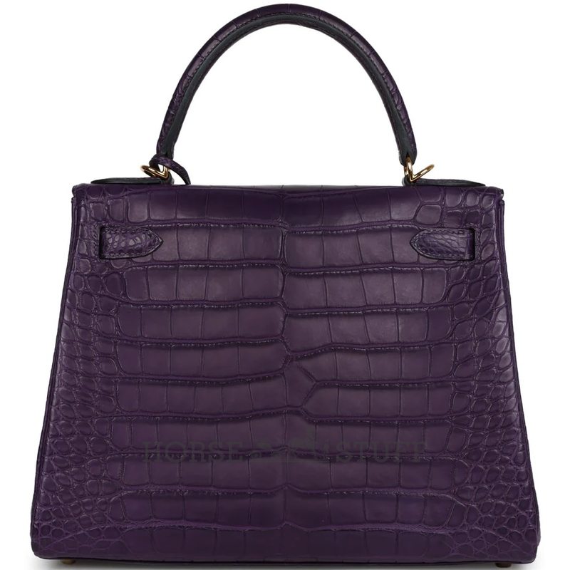 Hermès Kelly Retourne 28 Amethyst Matte Crocodile Alligator GHW