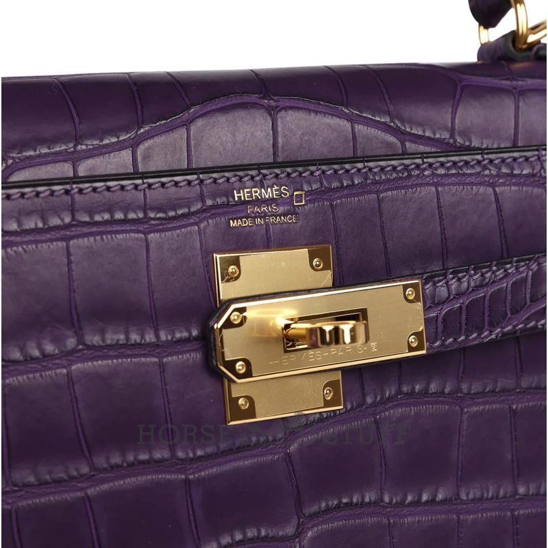 Hermès Kelly Retourne 28 Amethyst Matte Crocodile Alligator GHW