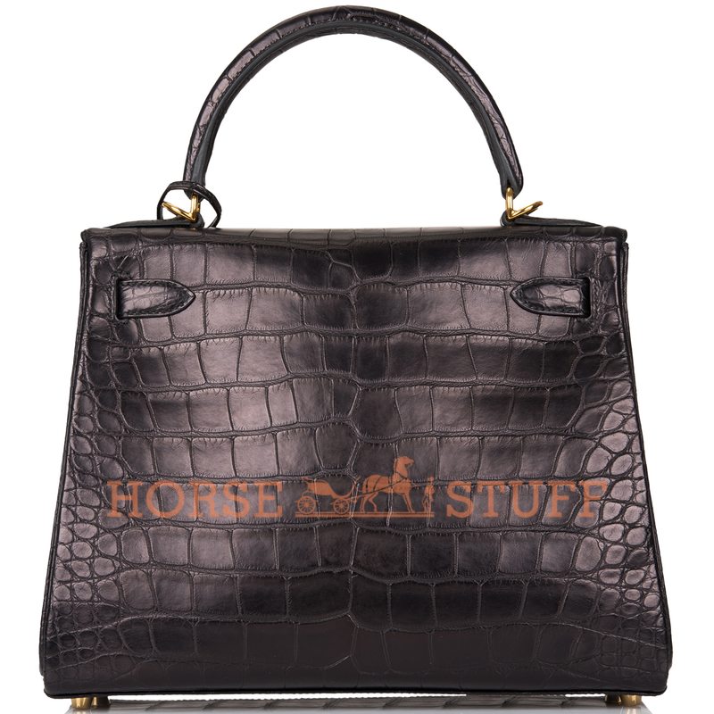 Hermès Kelly Retourne 28 Black Matte Crocodile Alligator GHW