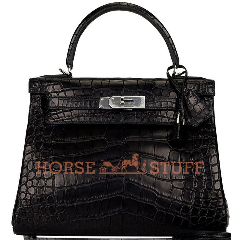 Hermès Kelly Retourne 28 Black Matte Crocodile Alligator PHW