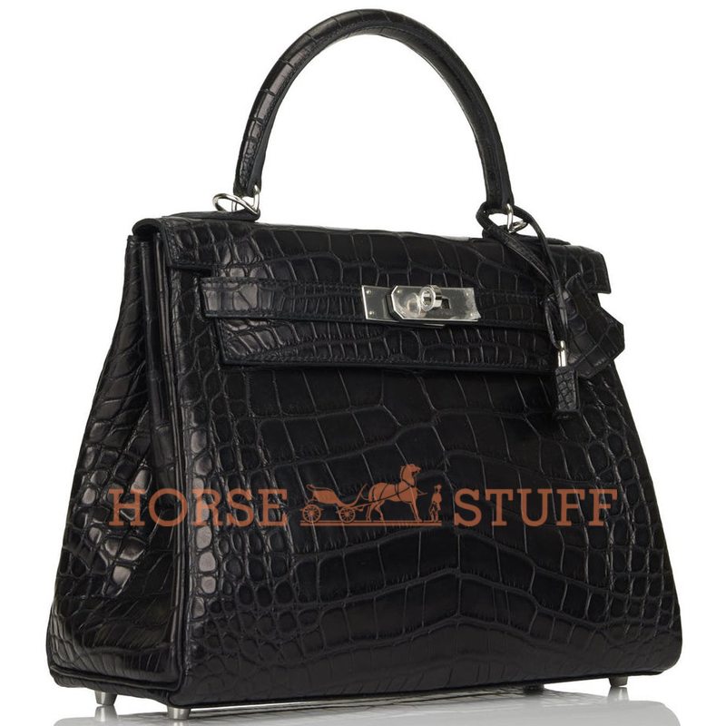 Hermès Kelly Retourne 28 Black Matte Crocodile Alligator PHW