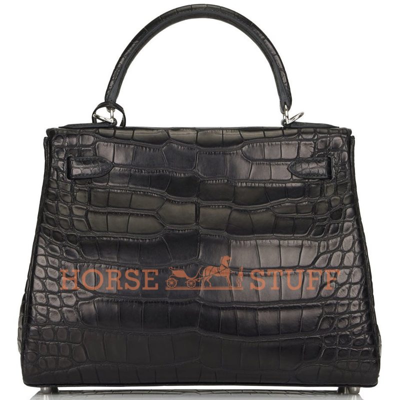 Hermès Kelly Retourne 28 Black Matte Crocodile Alligator PHW