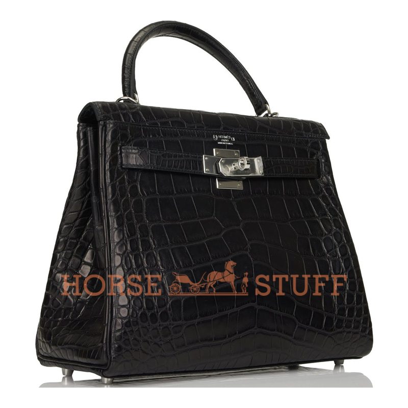 Hermès Kelly Retourne 28 Black Matte Crocodile Alligator PHW