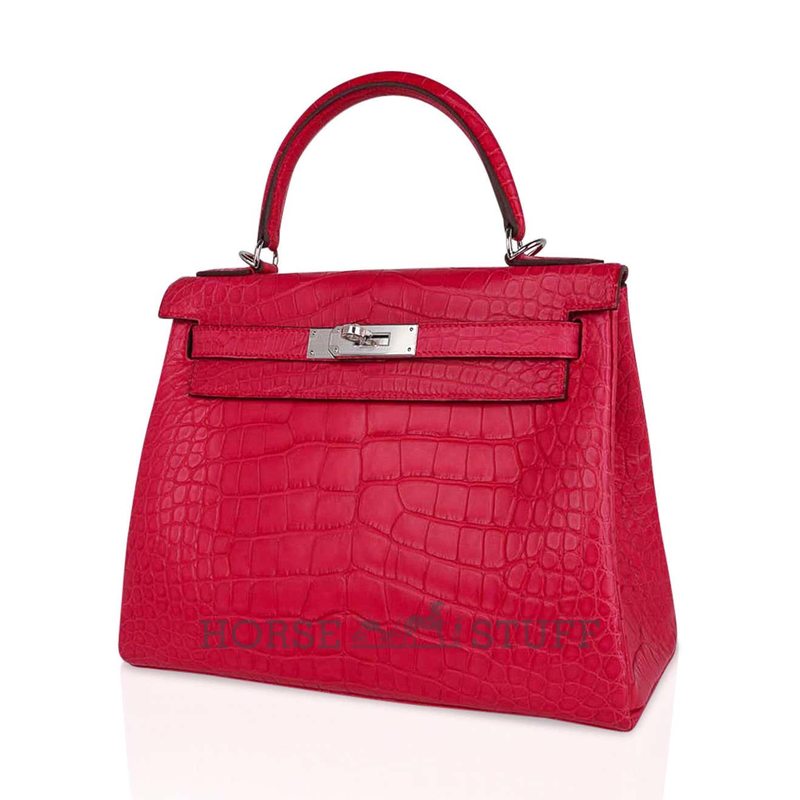 Hermès Kelly Retourne 28 Rose Extreme Matte Crocodile Alligator PHW