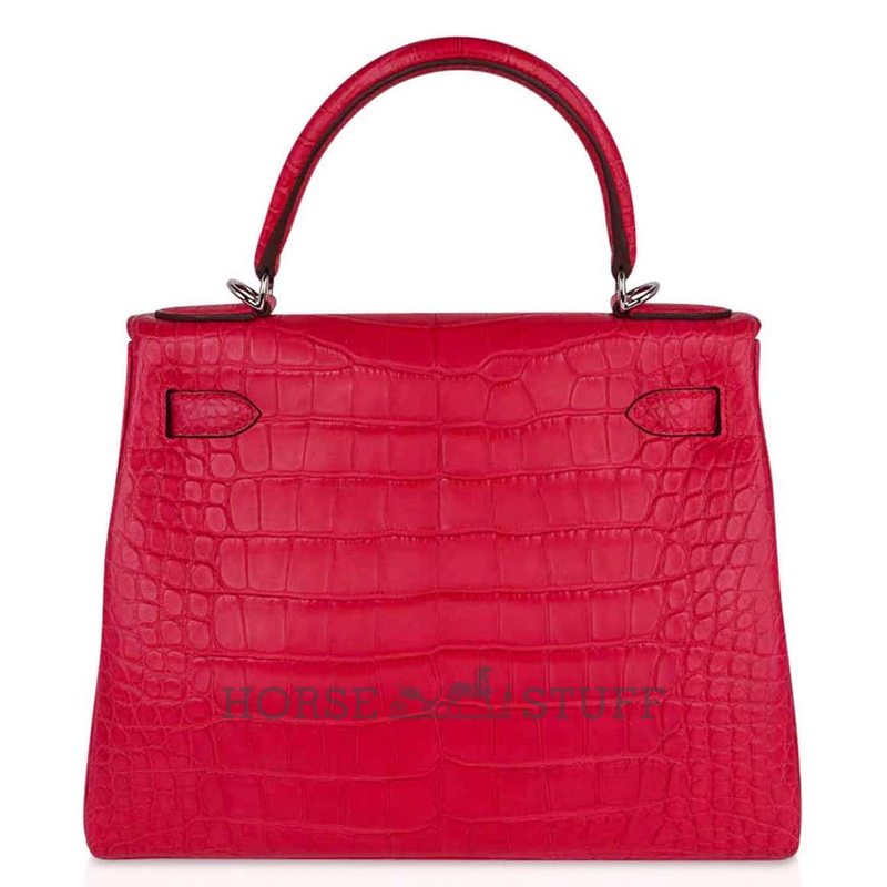 Hermès Kelly Retourne 28 Rose Extreme Matte Crocodile Alligator PHW