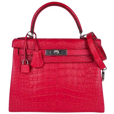 Hermès Kelly Retourne 28 Rose Extreme Matte Crocodile Alligator PHW 