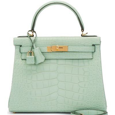 Hermès Kelly Retourne 28 Vert d'Eau Matte Crocodile Alligator GHW