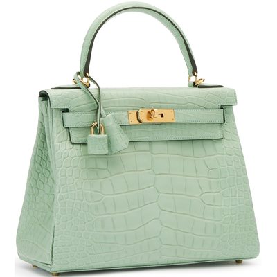 Hermès Kelly Retourne 28 Vert d'Eau Matte Crocodile Alligator GHW