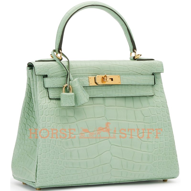 Hermès Kelly Retourne 28 Vert d'Eau Matte Crocodile Alligator GHW