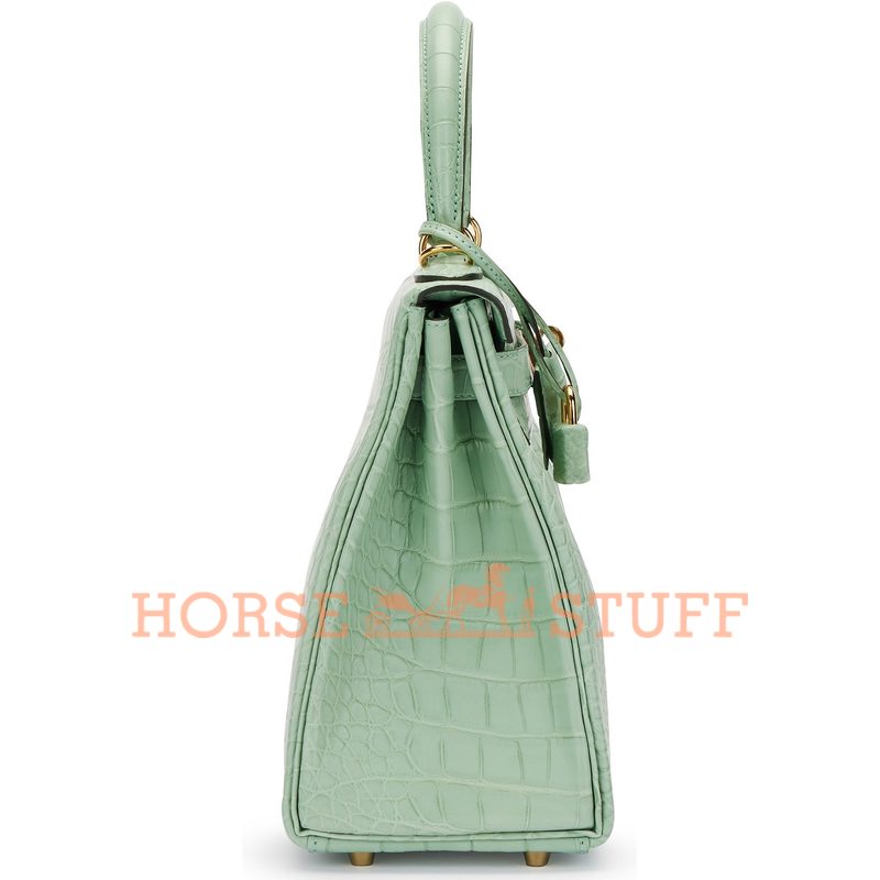 Hermès Kelly Retourne 28 Vert d'Eau Matte Crocodile Alligator GHW