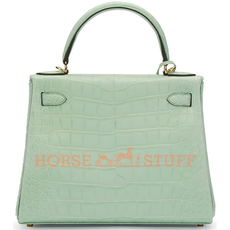 Hermès Kelly Retourne 28 Vert d'Eau Matte Crocodile Alligator GHW