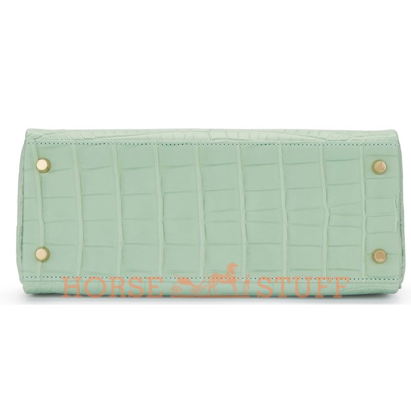 Hermès Kelly Retourne 28 Vert d'Eau Matte Crocodile Alligator GHW