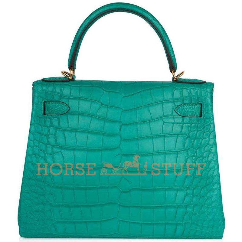 Hermès Kelly Retourne 28 Vert Jade Matte Crocodile Alligator GHW