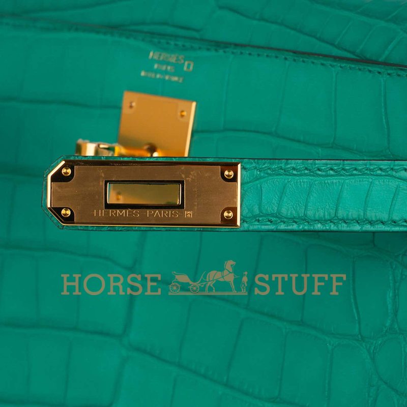 Hermès Kelly Retourne 28 Vert Jade Matte Crocodile Alligator GHW