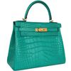 Hermès Kelly Retourne 28 Vert Jade Matte Crocodile Alligator GHW