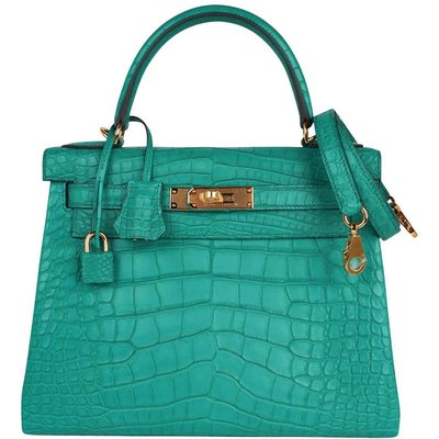 Hermès Kelly Retourne 28 Vert Jade Matte Crocodile Alligator GHW