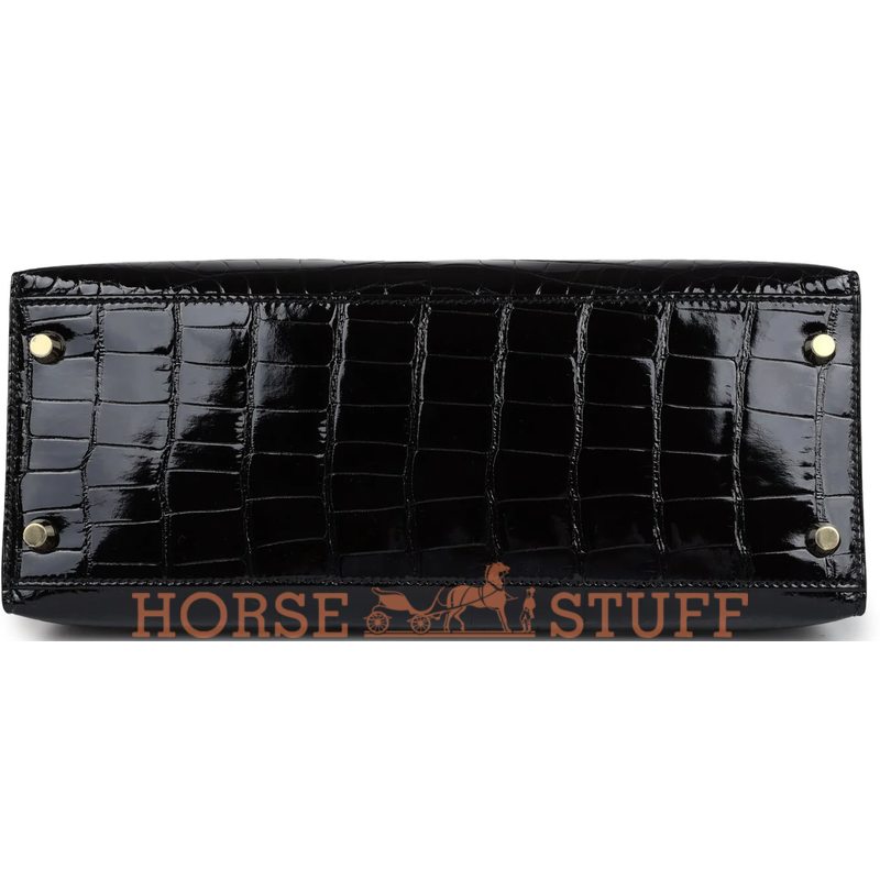 Hermes Kelly Sellier 28 Black Lisse Crocodile Alligator GHW