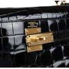 Hermes Kelly Sellier 28 Black Lisse Crocodile Alligator GHW