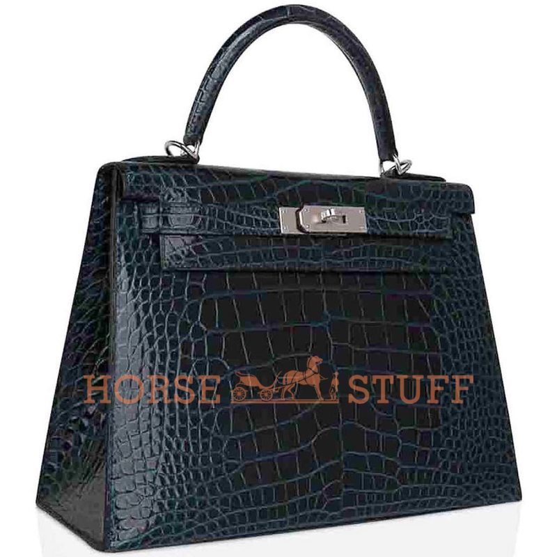 Hermès Kelly Sellier 28 Verso Vert Cypress / Vert Jade Lisse Crocodile Alligator PHW