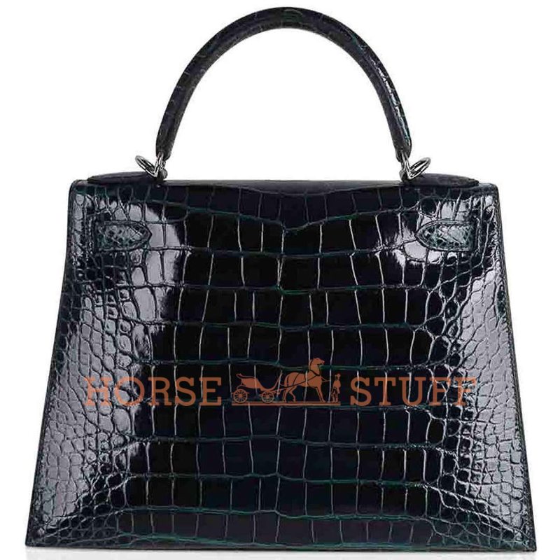 Hermès Kelly Sellier 28 Verso Vert Cypress / Vert Jade Lisse Crocodile Alligator PHW