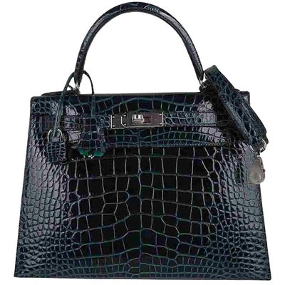 Hermès Kelly Sellier 28 Verso Vert Cypress / Vert Jade Lisse Crocodile Alligator PHW