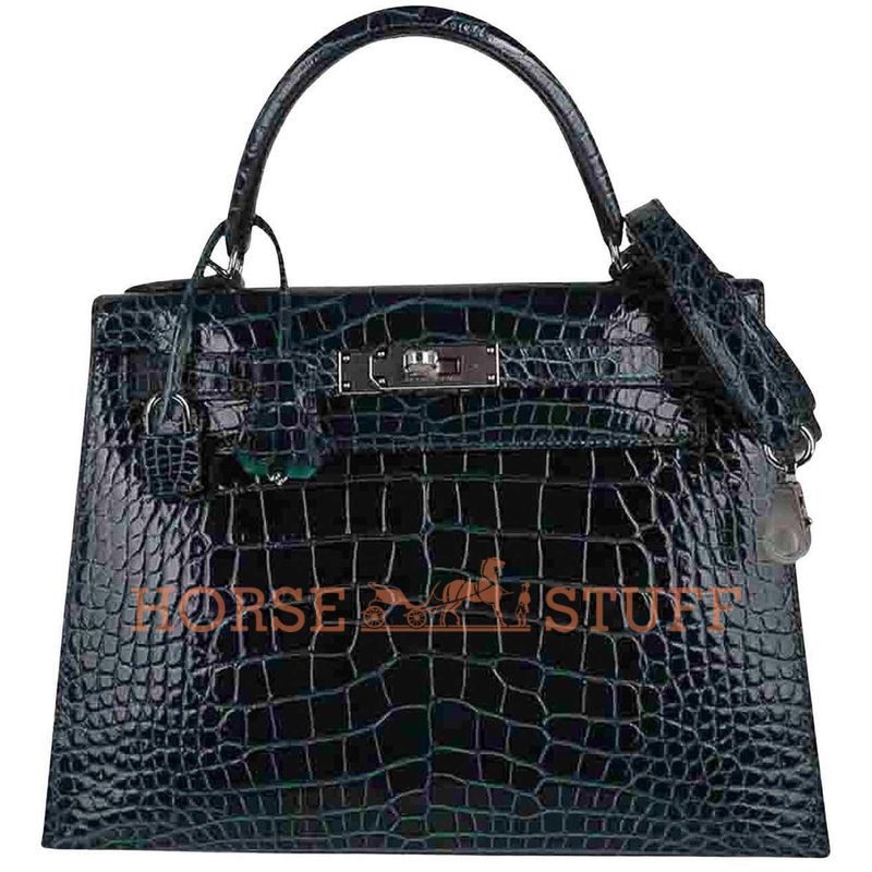 Hermès Kelly Sellier 28 Verso Vert Cypress / Vert Jade Lisse Crocodile Alligator PHW