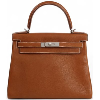 Hermès Kelly Retourne 28 Gold Fauve Barenia Faubourg PHW