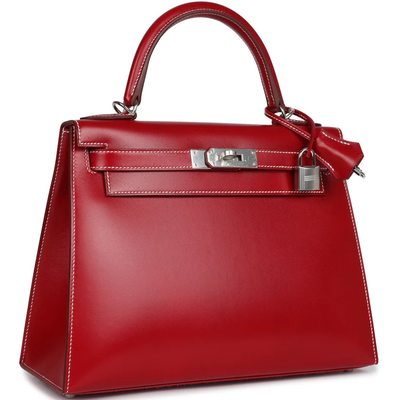 Hermès Kelly Sellier 28 Rouge Piment Box Calf PHW