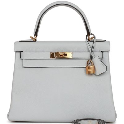 Hermès Kelly Retourne 28 Blue Pale Clemence GHW 