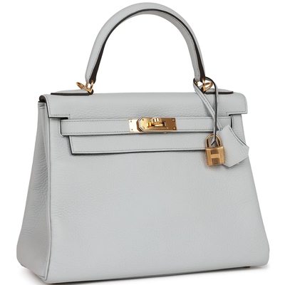 Hermès Kelly Retourne 28 Blue Pale Clemence GHW 