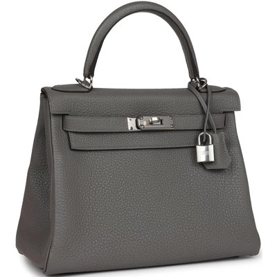 Hermès Kelly Retourne 28 Gris Meyer Clemence PHW 
