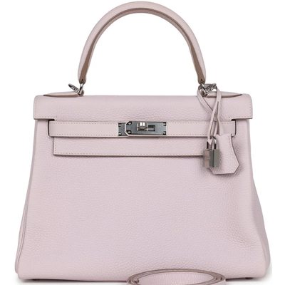 Hermès Kelly Retourne 28 Mauve Pale Clemence PHW 