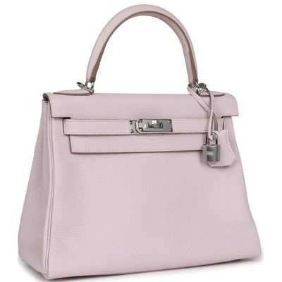 Hermès Kelly Retourne 28 Mauve Pale Clemence PHW 
