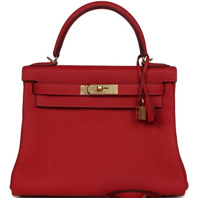 Hermès Kelly Retourne 28 Vermillion Clemence GHW 