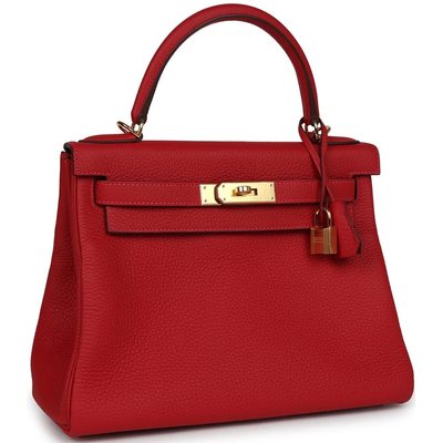 Hermès Kelly Retourne 28 Vermillion Clemence GHW 