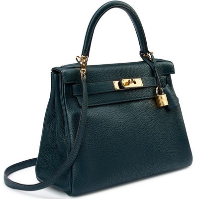 Hermès Kelly Retourne 28 Vert Cypress Clemence GHW 
