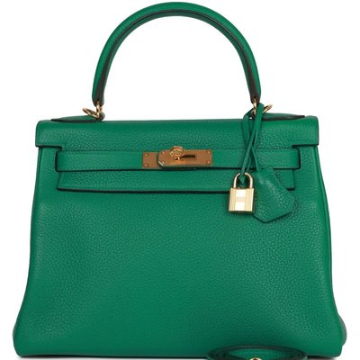 Hermès Kelly Retourne 28 Vert Vertigo Clemence GHW 