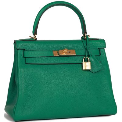 Hermès Kelly Retourne 28 Vert Vertigo Clemence GHW 