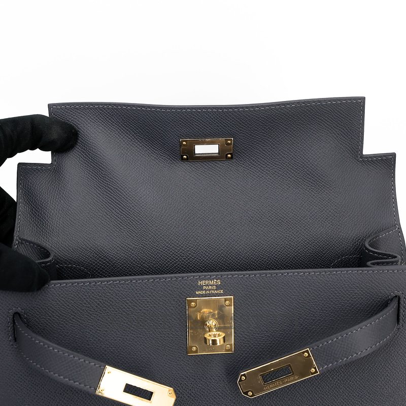 Hermès Kelly Sellier 28 Ardoise Epsom Permabrass