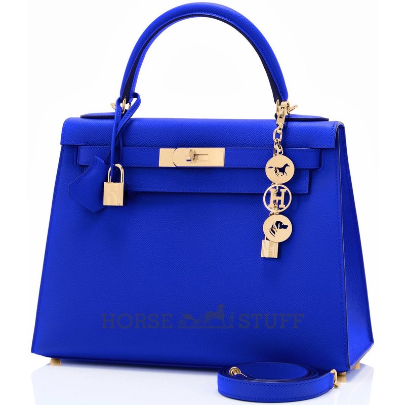 Hermès Kelly Sellier 28 Blue Electrique Epsom GHW