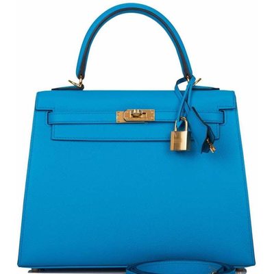 Hermès Kelly Sellier 28 Blue Frida Epsom GHW