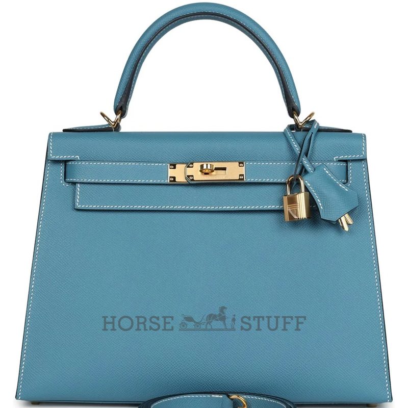 Hermès Kelly Sellier 28 Blue Jean Epsom GHW