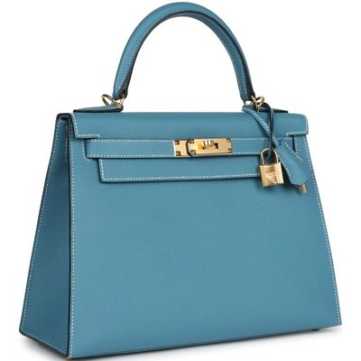 Hermès Kelly Sellier 28 Blue Jean Epsom GHW