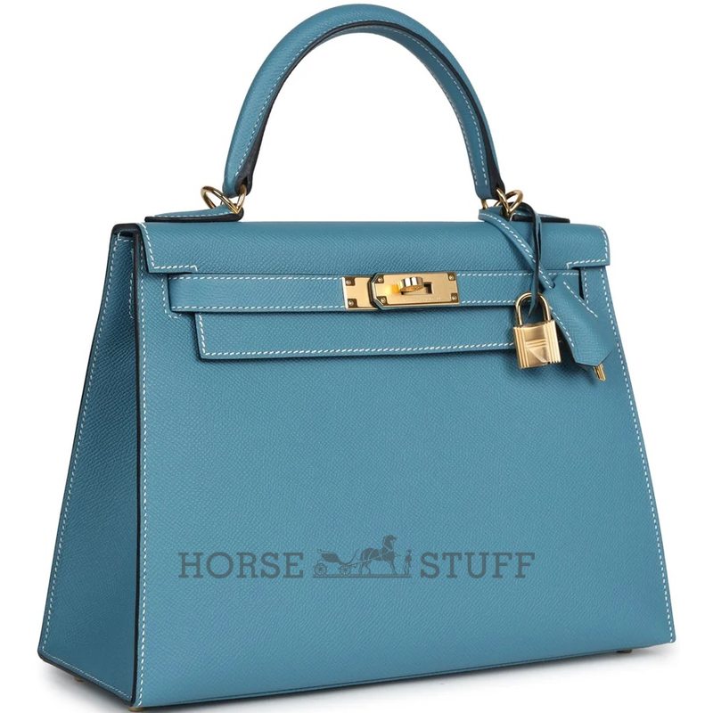 Hermès Kelly Sellier 28 Blue Jean Epsom GHW