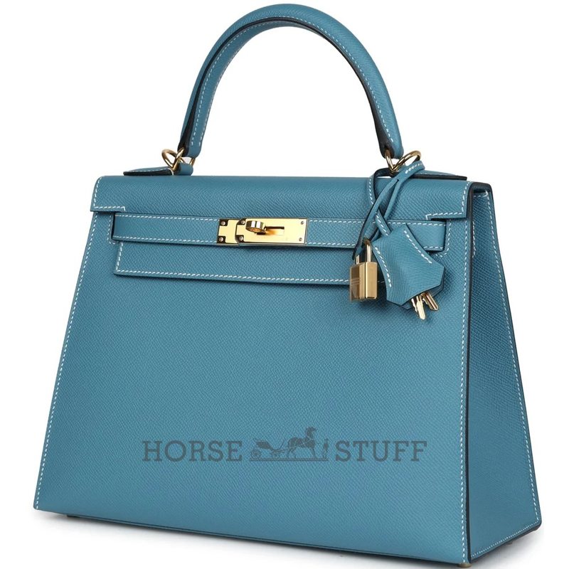 Hermès Kelly Sellier 28 Blue Jean Epsom GHW