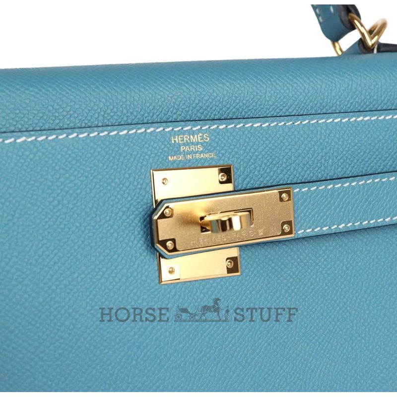 Hermès Kelly Sellier 28 Blue Jean Epsom GHW
